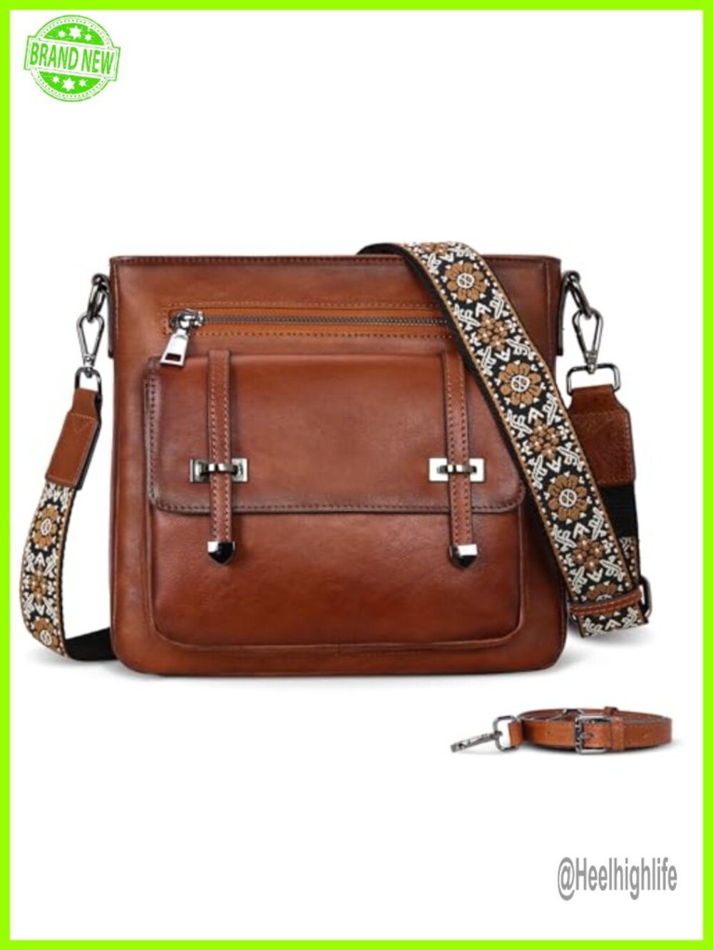 Soft Leather Crossbody Bag Multi Pocket Shoulder Handbag Detachable Straps